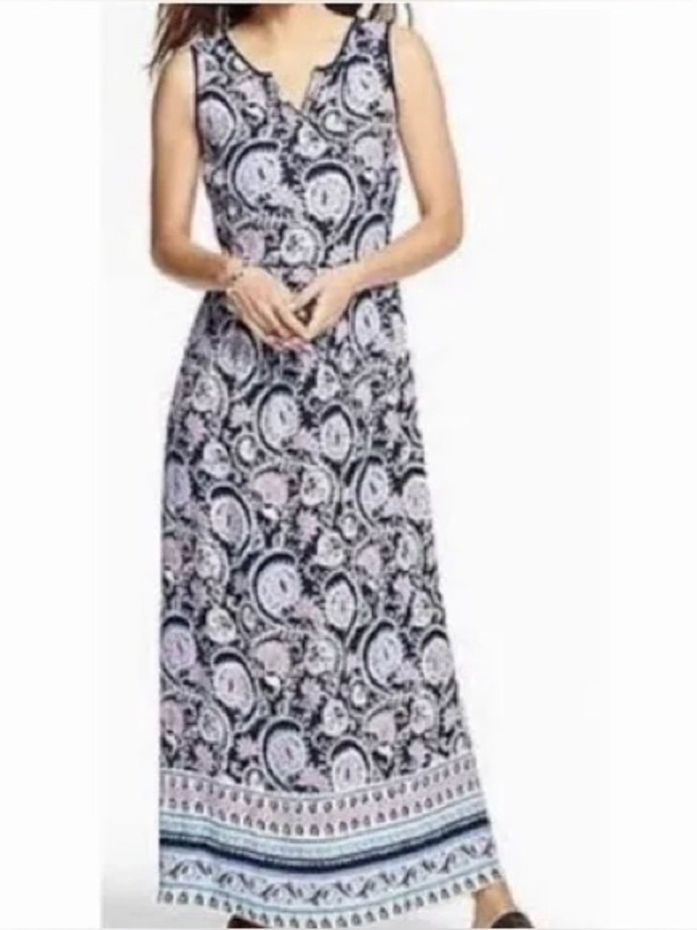 Talbots Paisley Maxi Dress Women’s Navy Pink Sleeveless Boho Size 16